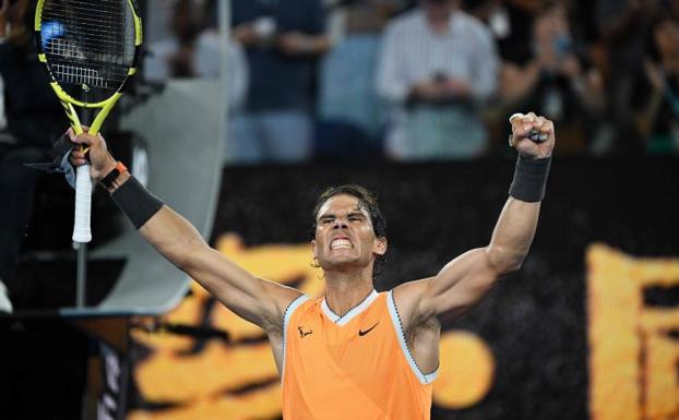 Nadal celebra su victoria ante Tiafoe. 