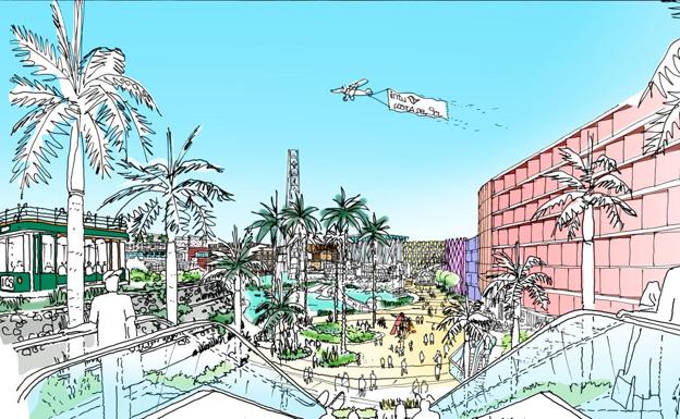 Recreación del futuro parque comercial y de ocio de Intu en Torremolinos.