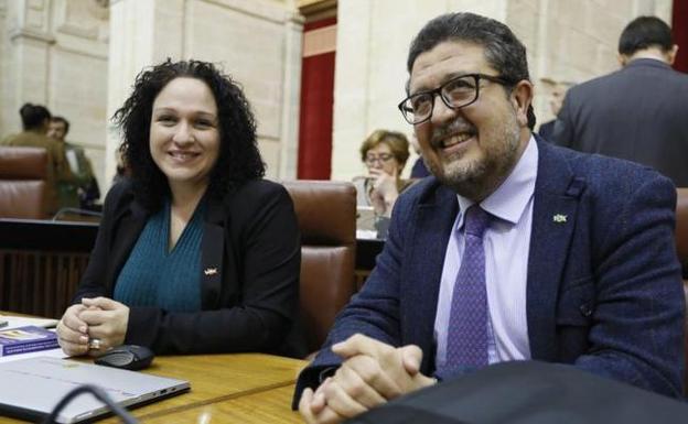El lider de Vox, Francisco de Asís Serrano, y la portavoz adjunta del grupo en la Cámara andaluza, Luz Belinda, durante un pleno del Parlamento andaluz. 