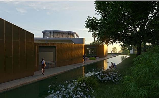 Recreación exterior junto al lago existente en el parque. 