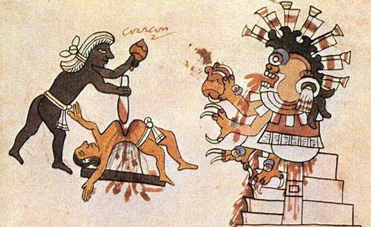 Sacrificios humanos de los aztecas, según el Códice Magliabechiano.
