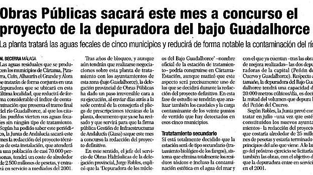 Artículo publicado en SUR el 6 de abril de 1999 en el que se informa de que el pliego para licitar la redacción del proyecto ya estaba listo.