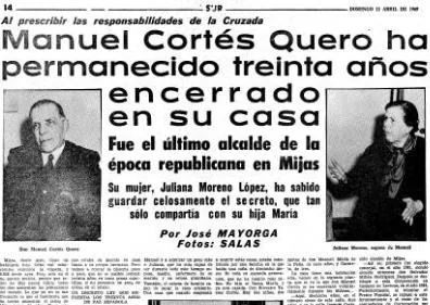 Imagen secundaria 1 - Arriba, María de la Peña, junto a la recreación de la habitación en la que se escondió el Topo de Mijas. Abajo, a la izquierda, noticia en SUR el 13 de abril de 1969 de la salida de Manuel Cortés. A la izquierda, la habitación se encontraba tras un armario. 