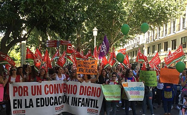Concentración de trabajadores esta mañana en Sevilla. 