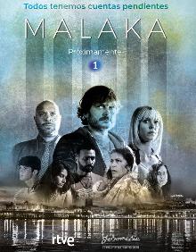 Imagen secundaria 2 - Arriba, rodaje de la serie 'Malaka' en los Baños del Carmen. Sobre estas líneas, la actriz malagueña Maggie Civantos, en una imagen de esta producción televisiva y cartel de este título de TVE-1. 