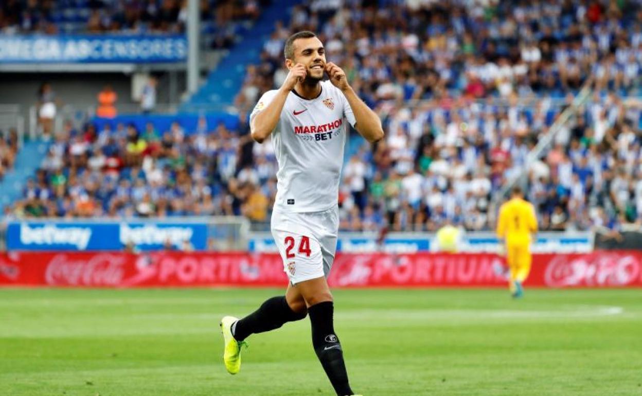 Joan Jordán celebra su gol al Alavés.