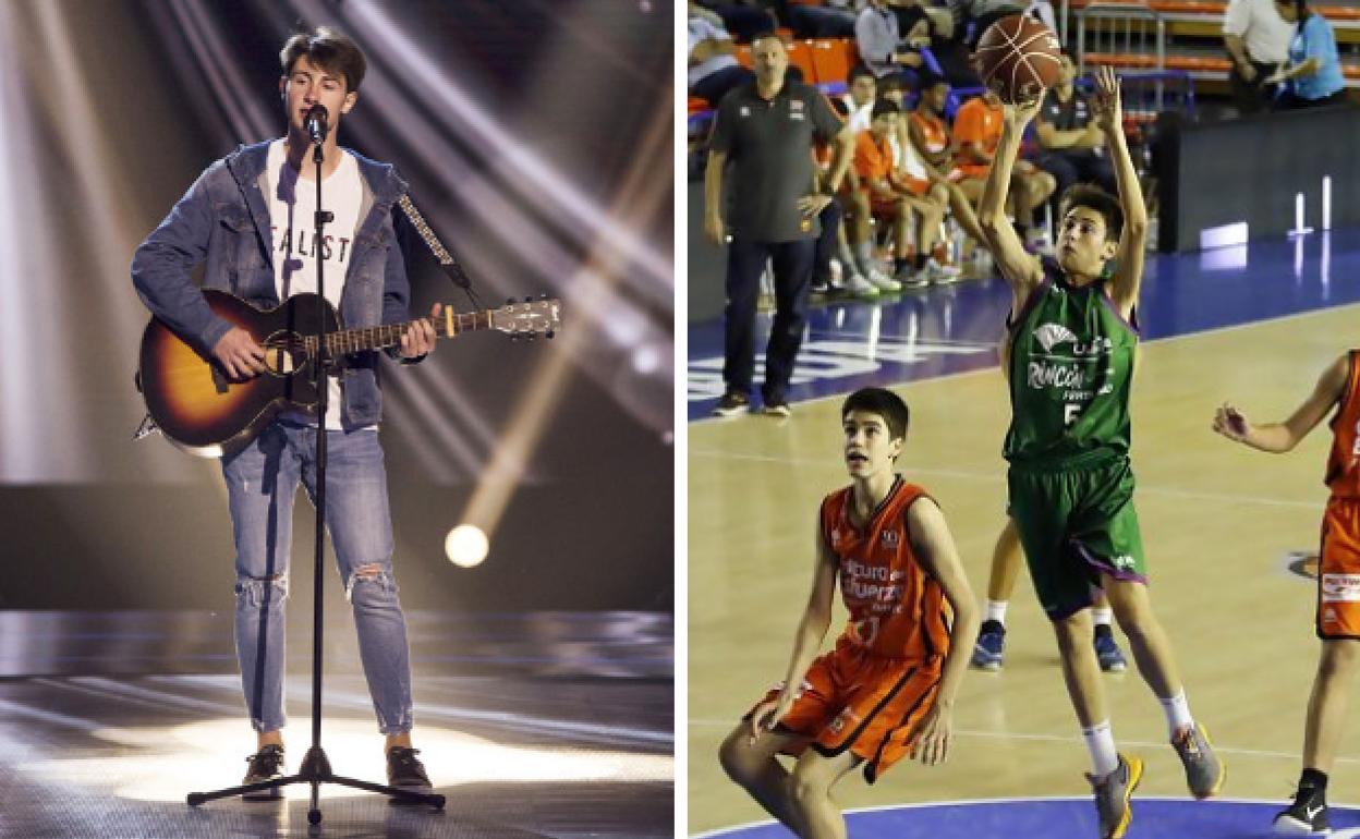 Balmori, durante su actuación de ayer, y durante un partido con la camiseta del Unicaja. 