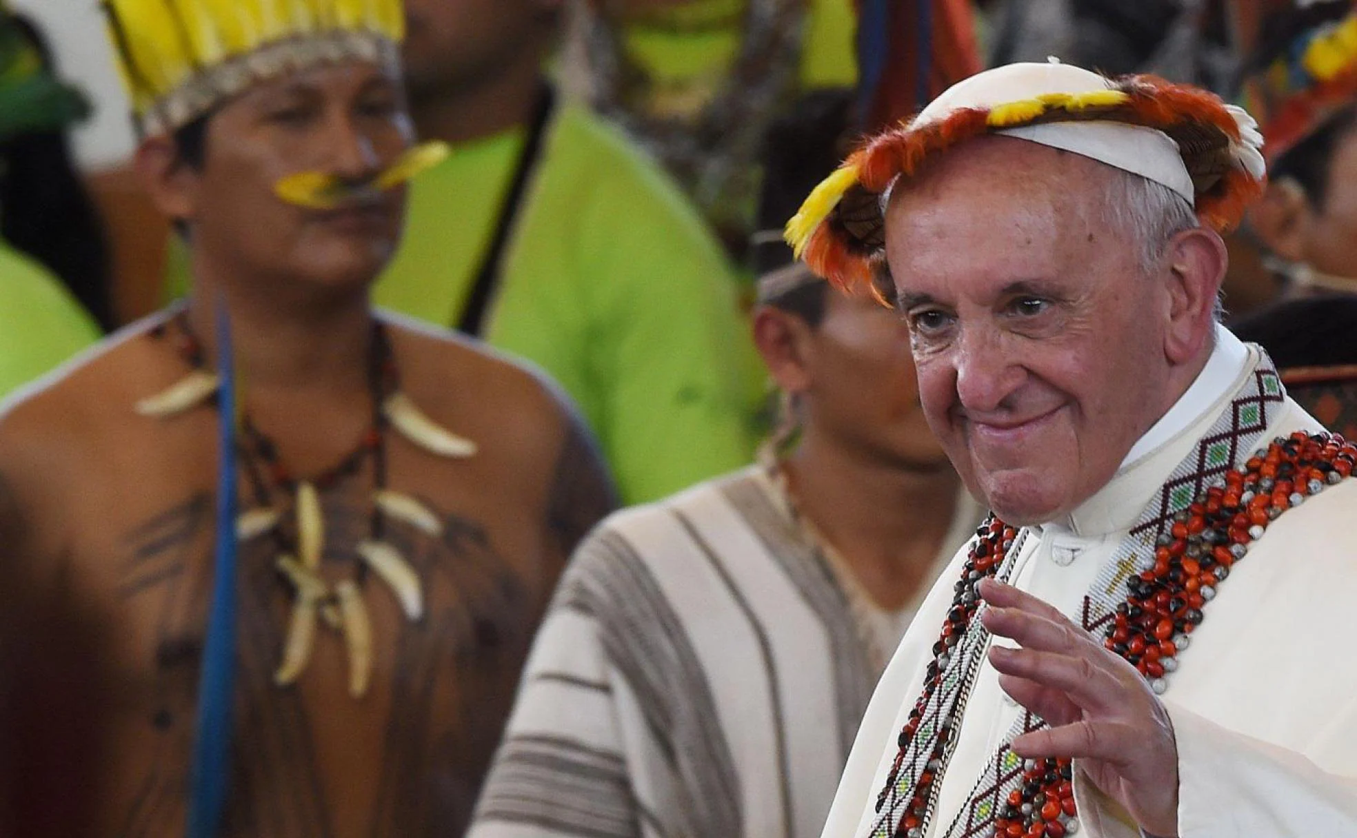 El Papa se reúne con representantes de las comunidades indígenas del Amazonas en la ciudad peruana de Puerto Maldonado, el pasado mes de enero. 