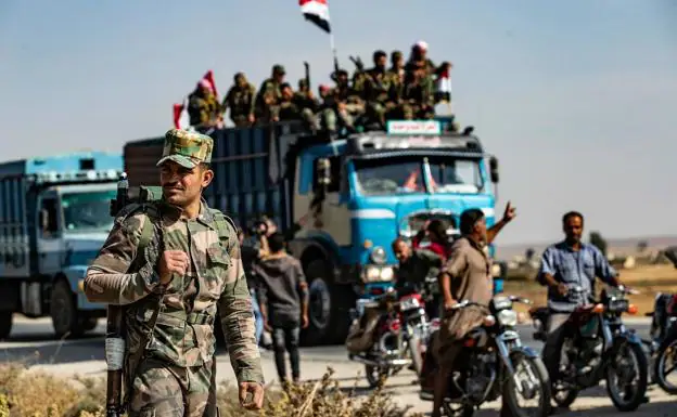 Fuerzas del ejército sirio a su llegada a Tal Tamr.