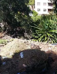 Imagen secundaria 2 - Escombros, ramas secas, bolsas de basura, plásticos y un adoquín levantado en la calle Sierra del Co.