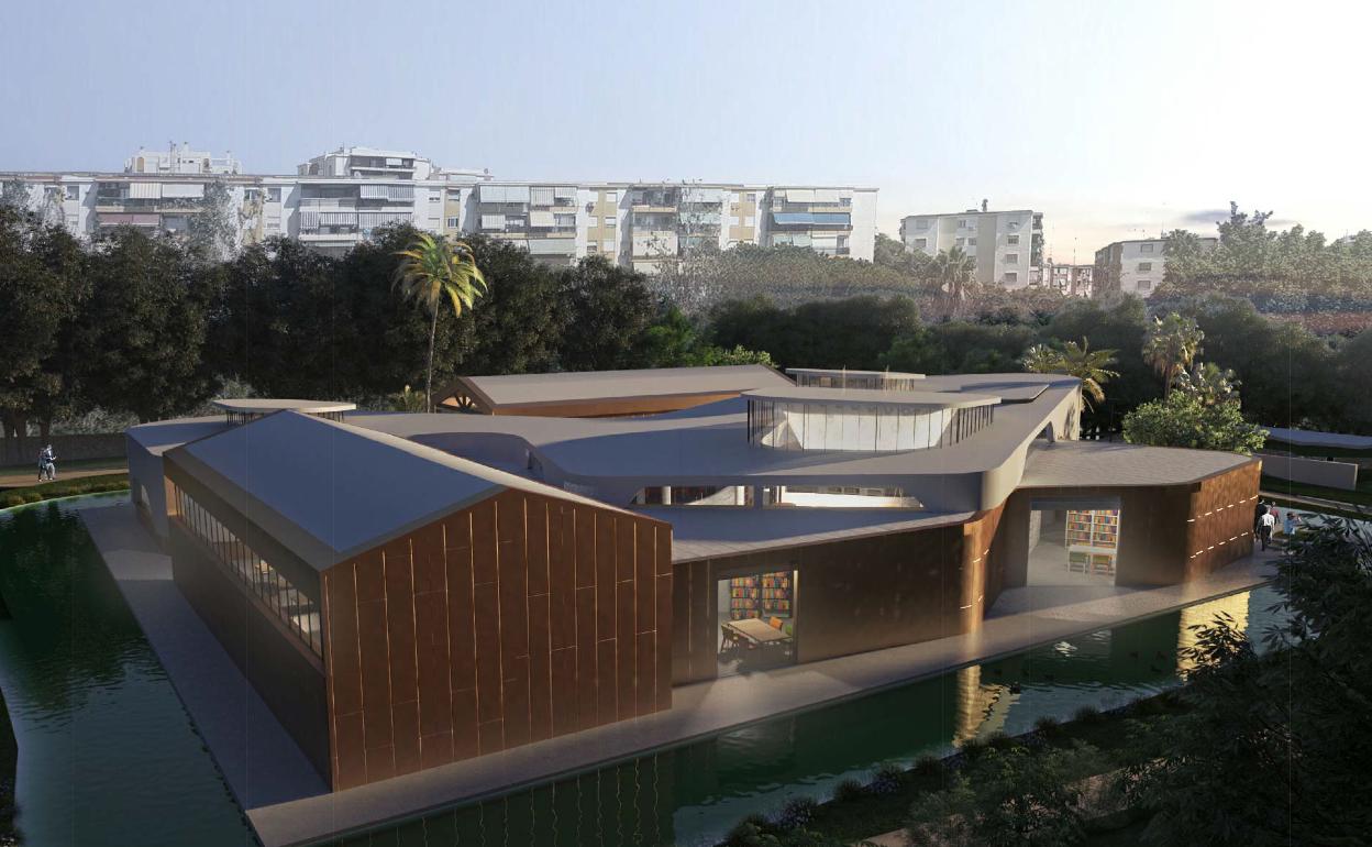 Recreación del aspecto exterior de la biblioteca, según el proyecto de Huete Arquitectos. 