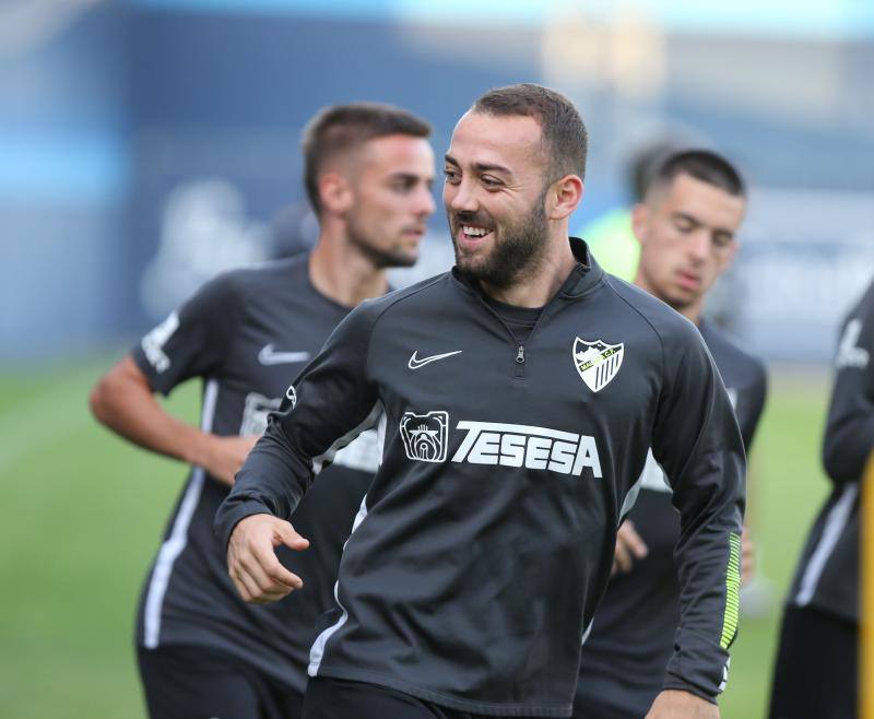Sesión de trabajo del Málaga tras su victoria ante el Oviedo. 