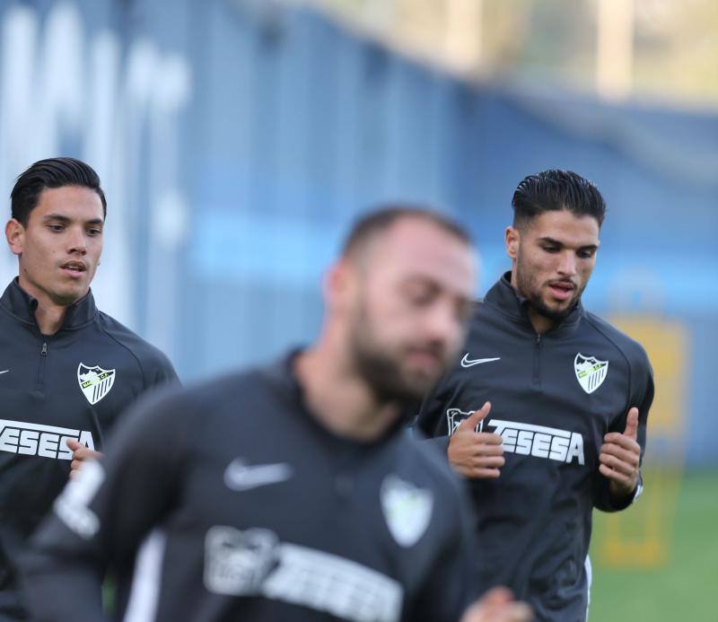 Sesión de trabajo del Málaga tras su victoria ante el Oviedo. 