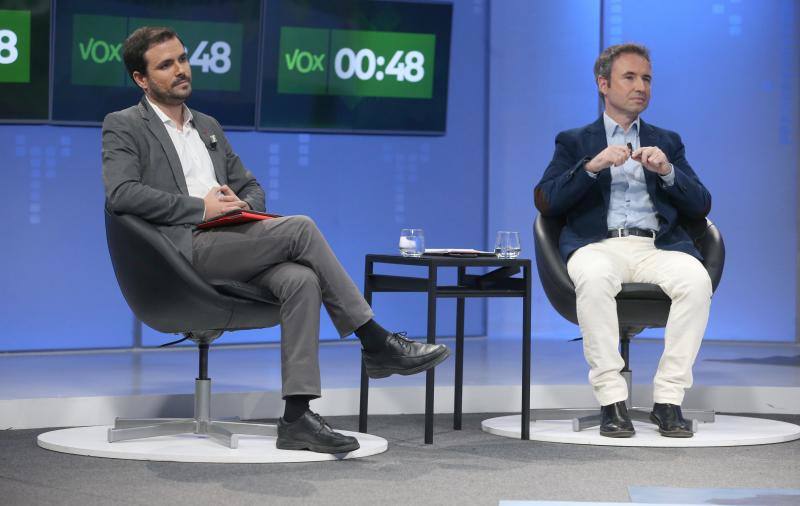 Ignacio López (PSOE), Guillermo Díaz (Cs), Pablo Montesinos (PP), Alberto Garzón (Unidas Podemos) y Patricia Rueda (Vox) participan en un debate de SUR y 101TV