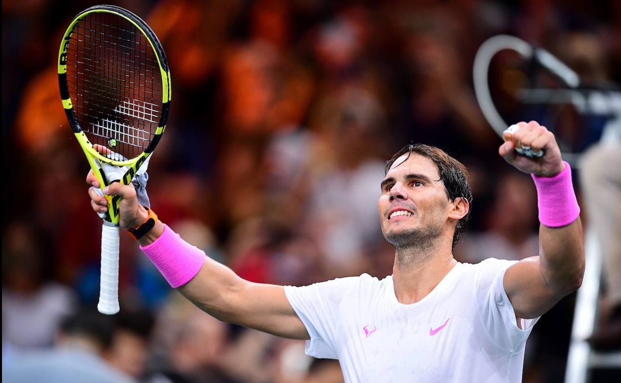 Rafa Nadal celebra la victoria sobre Tsonga. 