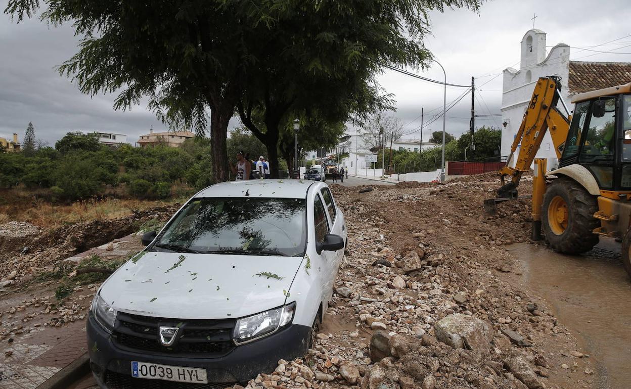 Uno de los puntos más afectados de Alhaurín el Grande, tras la tormenta. 