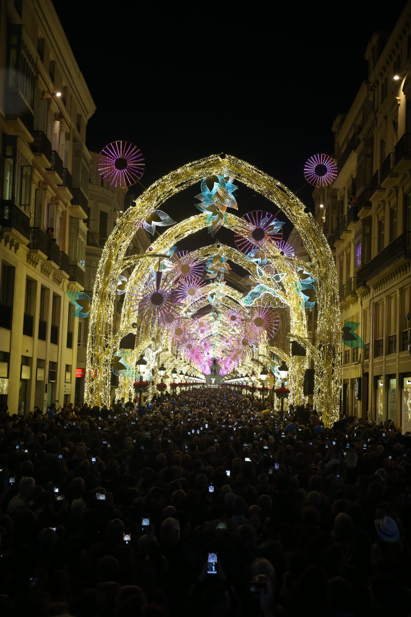 Durante los 40 días que duren los fastos navideños, la calle Larios se transformará en un bosque lleno de hojas y soles