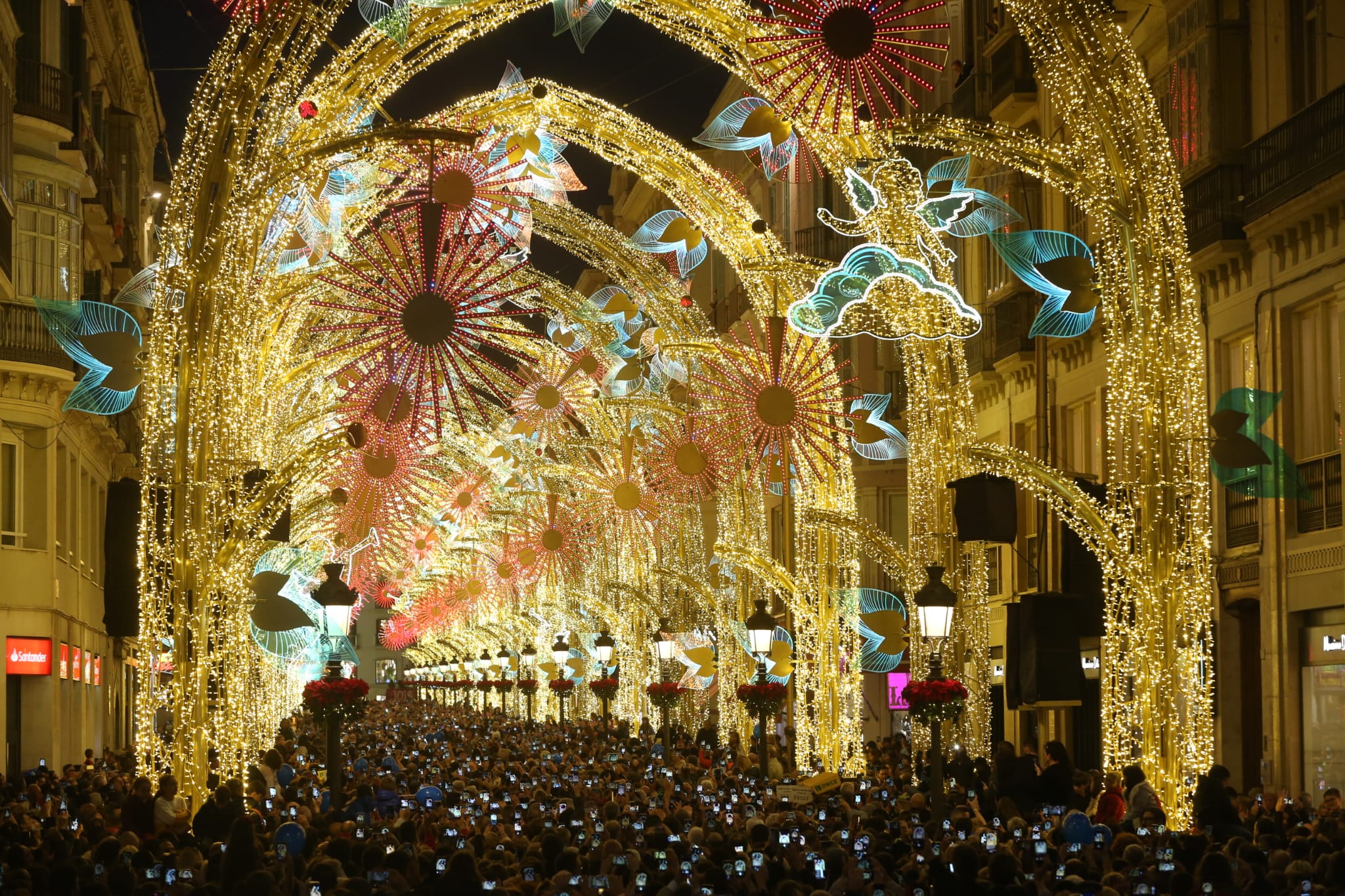 Durante los 40 días que duren los fastos navideños, la calle Larios se transformará en un bosque lleno de hojas y soles