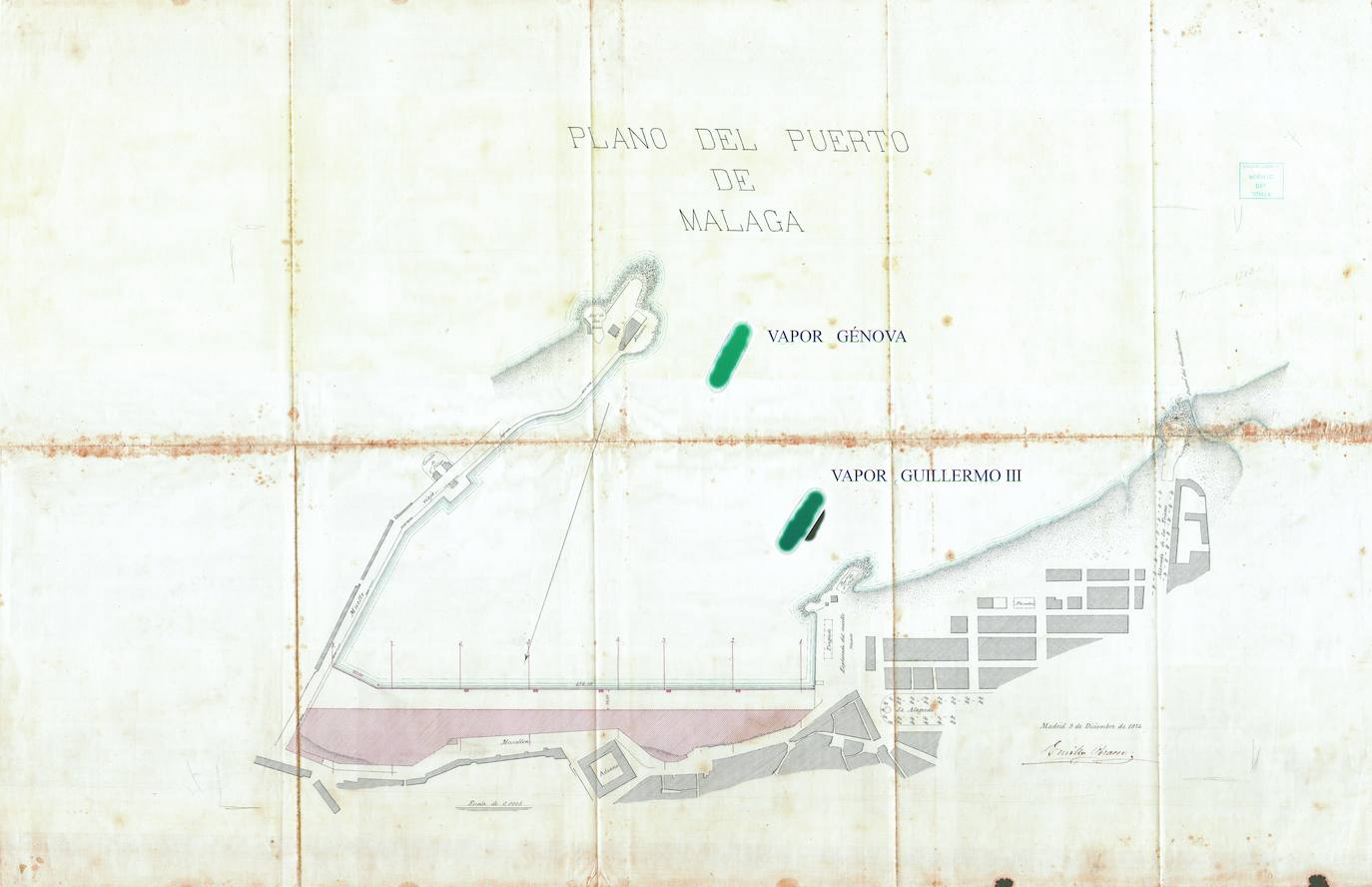 Situación de los dos pecios sobre plano de E. Pizarro.