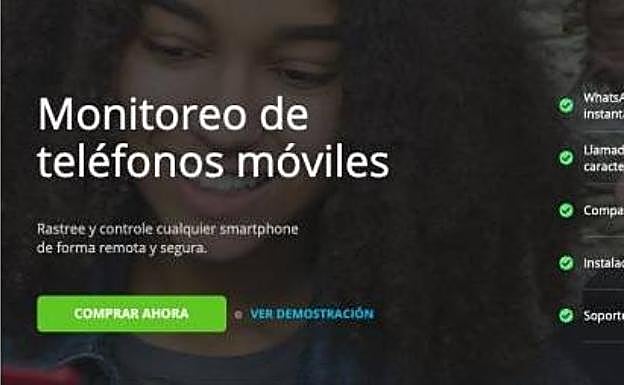 Anuncio web de una empresa que se dedica a la venta de aplicaciones espías para móviles.