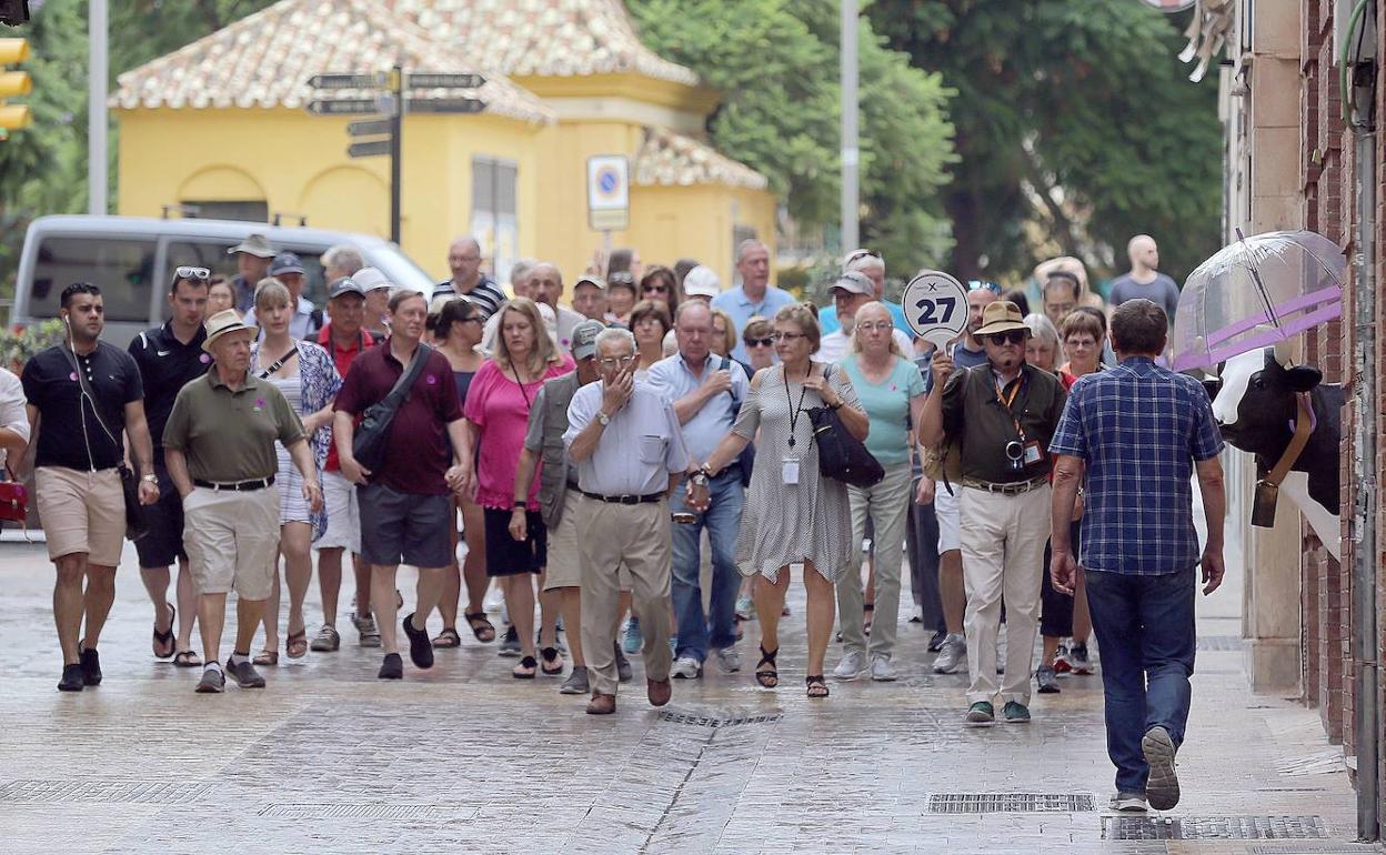 Grupo de turistas en el Centro de Málaga. 