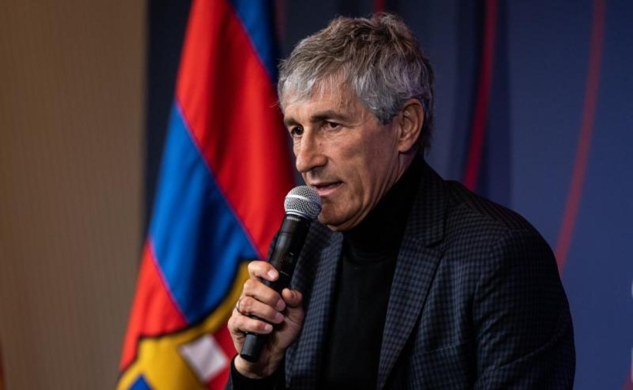 Quique Setién durante su presentación como entrenador del Barcelona. 