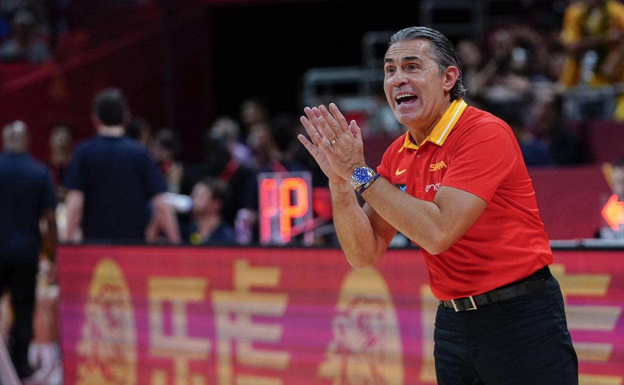 Sergio Scariolo, durante un partido con la selección en el Mundial.