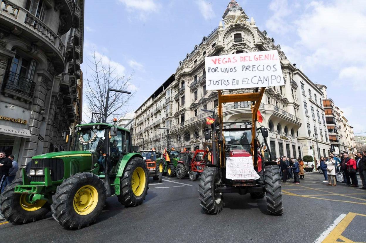 La tractorada, en pleno centro de Granada, ayer. 