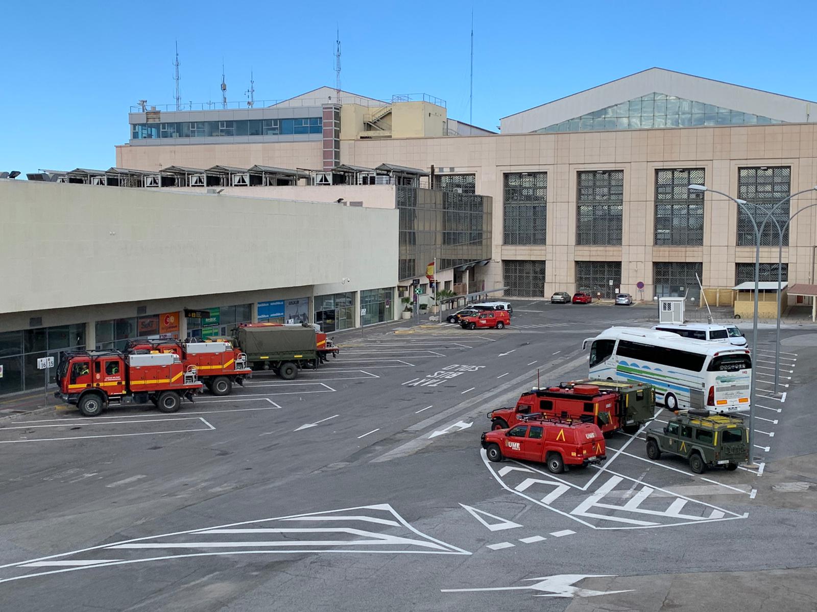 La Unidad Militar de Emergencia en el aeropuerto de Málaga.