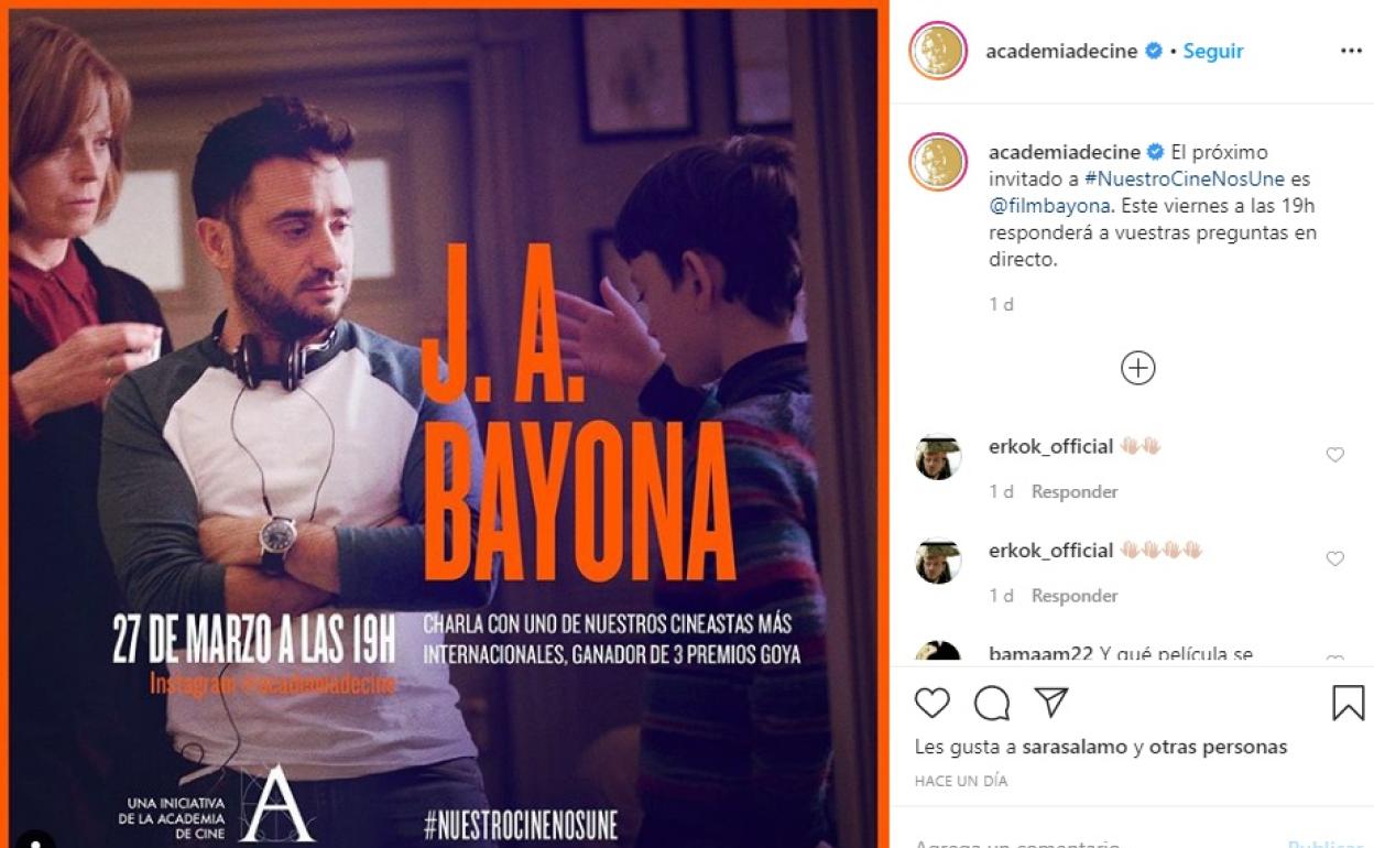 Conciertos en 'streaming' y una quedada de cine con J.A.Bayona, entre las opciones de ocio virtual este fin de semana