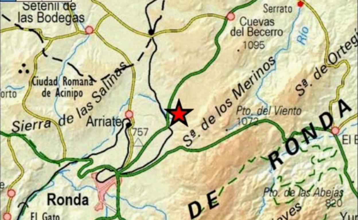 Ubicación del epicentro del terremoto, según el Instituto Geográfico Nacional. 