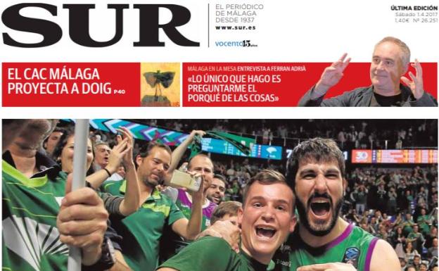 Portada de SUR tras la victoria del Unicaja en el segundo partido de la final de la Eurocup.