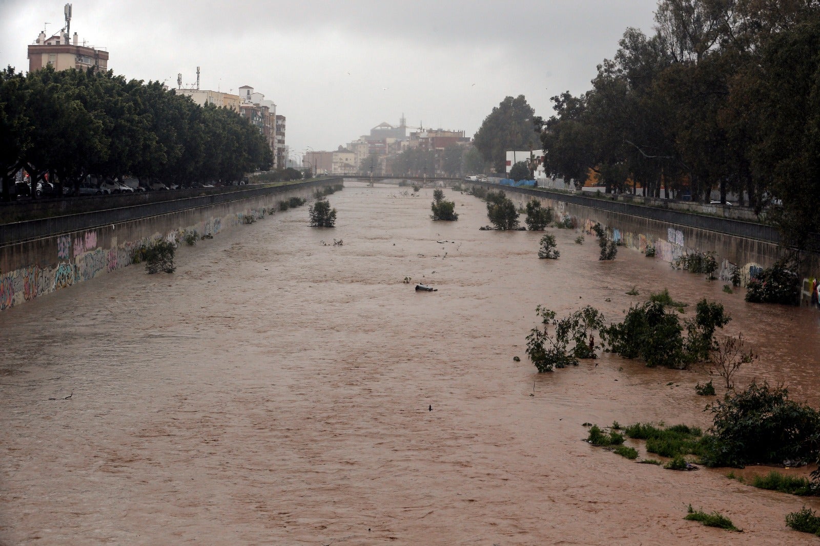 Efectos del temporal en Málaga, este martes.