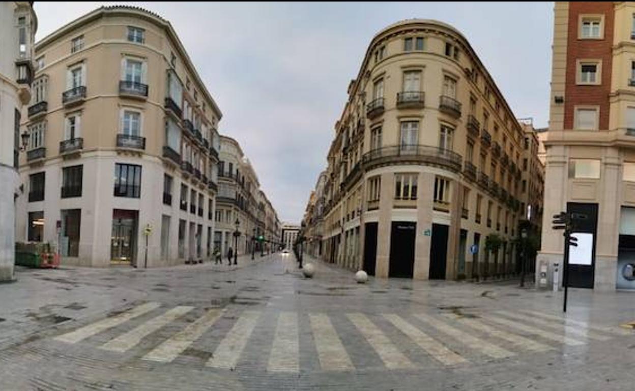 Vista del Centro de Málaga, con sus calles vacías. 