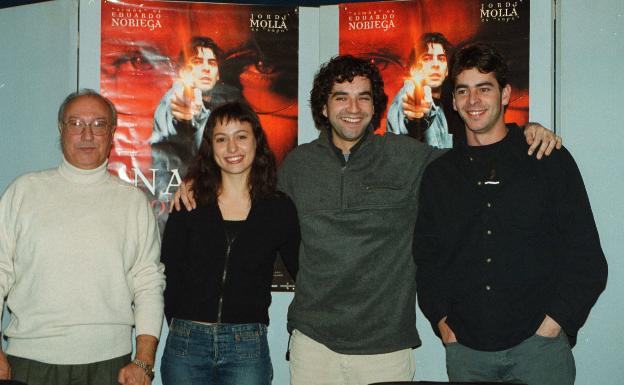 Pepe Salas, Natalia Verbeke, Mateo Gil y Eduardo Noriega, en la presentación en Málaga de 'Nadie conoce a nadie'. 