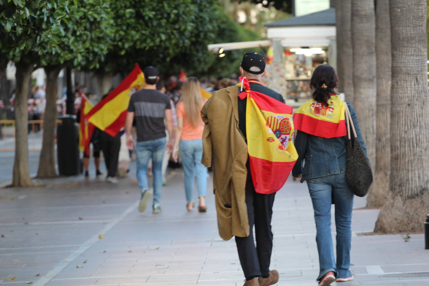 Los manifestantes, con mascarillas pero sin respetar las distancias de seguridad, pidieron la dimisión de Pedro Sánchez, al que llamaron «asesino»