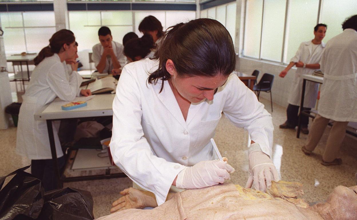 Estudiantes de Medicina, durante unas prácticas de Anatomía. 