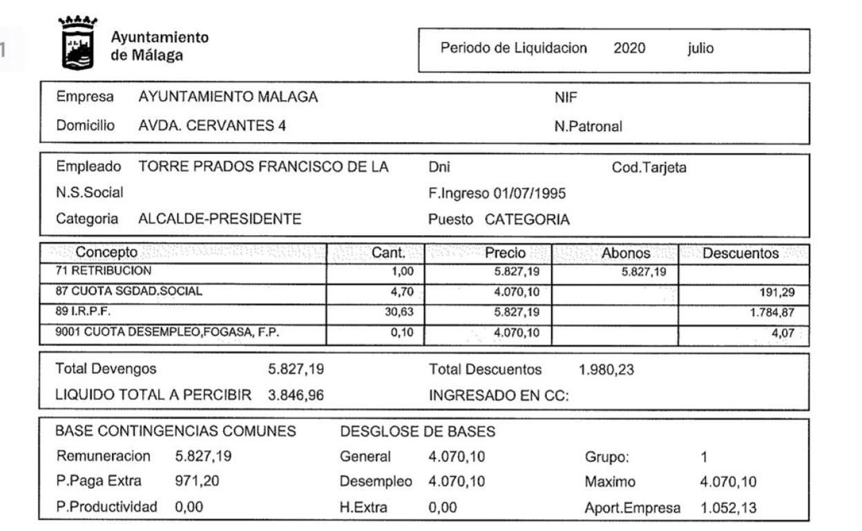 El extracto mensual de su nómina está colgado en la página web del Ayuntamiento.