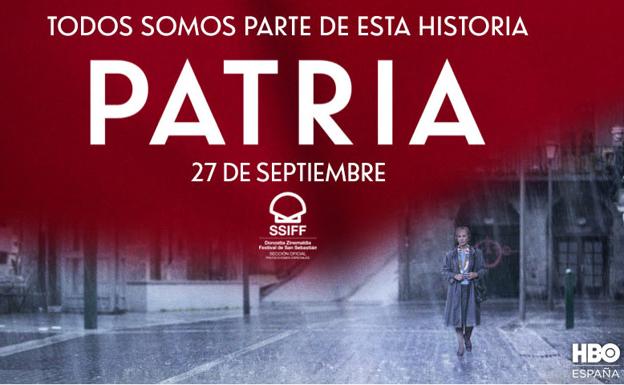 El ya conocido cartel de 'Patria', con Bittori (Elena Irureta) bajo la lluvia.