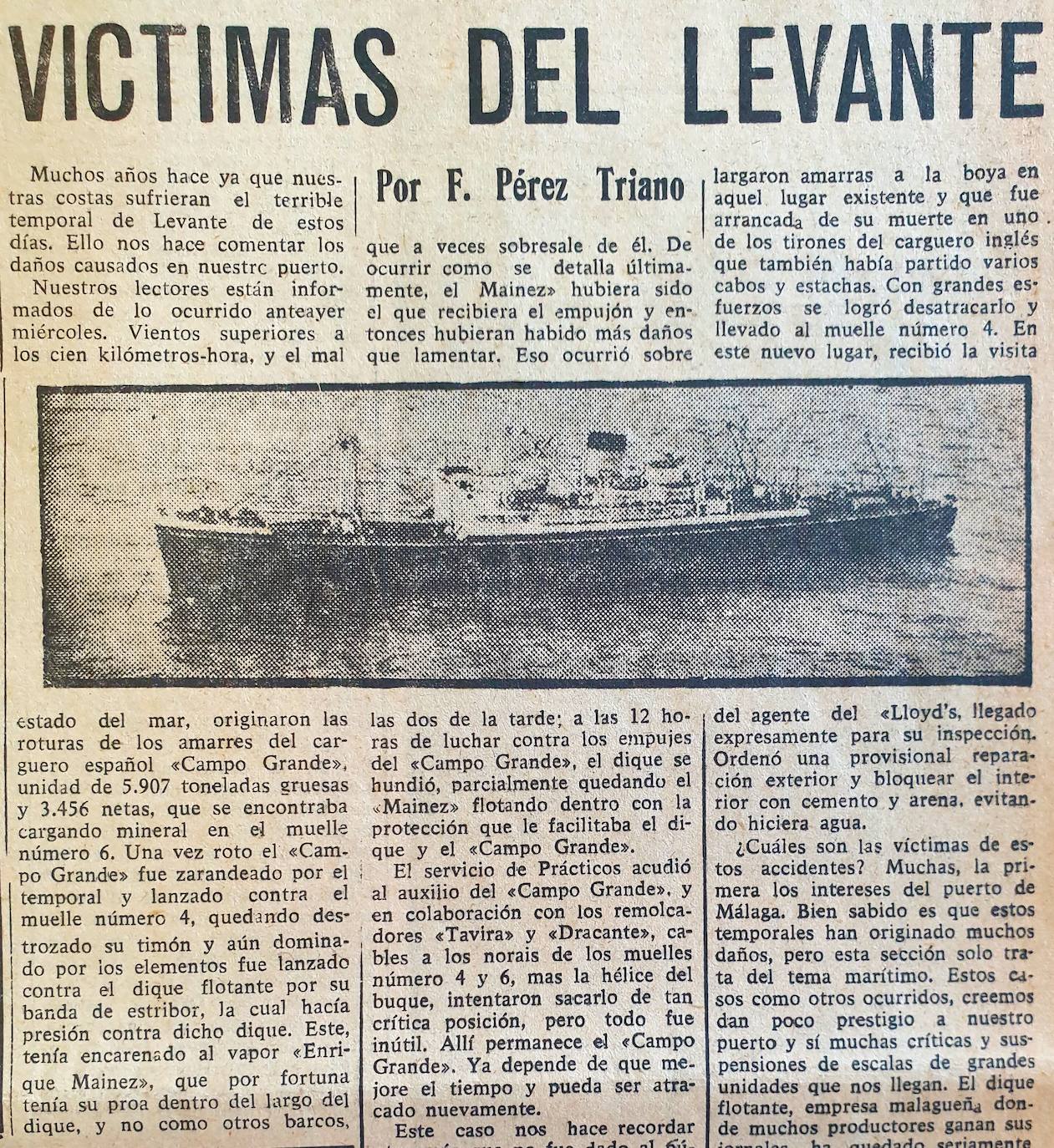 El Parque de Málaga quedó arrasado, se hundieron barcos y quedaron en la miseria cerca de un millar de habitantes de las chabolas de El Bulto, San Andrés y Pedregalejo