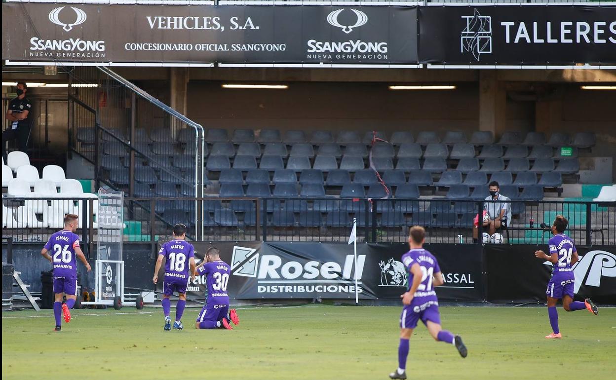 Ramón, emocionado tras marcar su primer gol con el primer equipo malaguista.