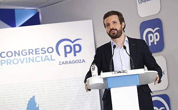 Pablo Casado, durante su intervención en Zaragoza.