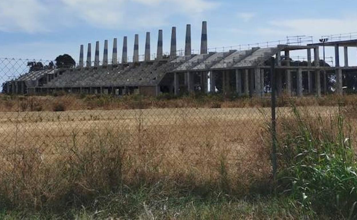 Imagen actual de las obras paralizadas de La Academia del Málaga en Arraijanal. 