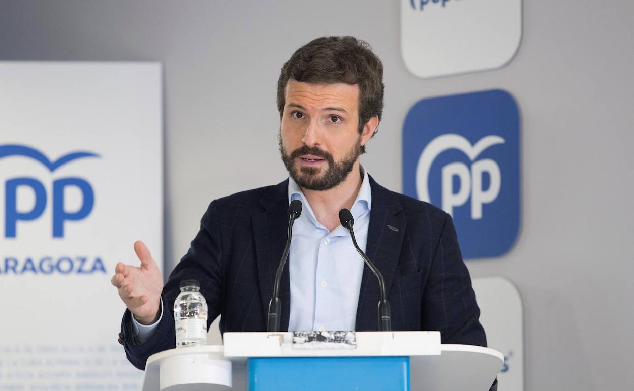 Pablo Casado, durante un acto del PP este sábado en Zaragoza.