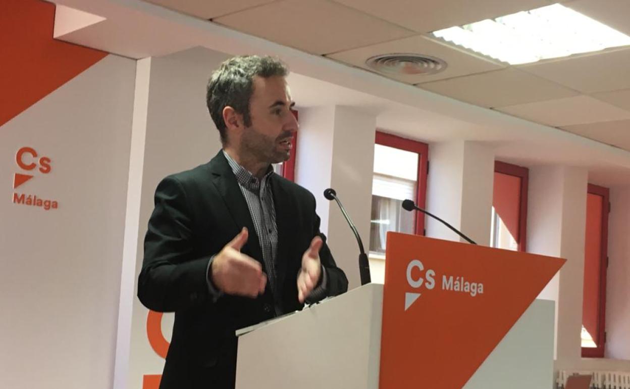 Díaz, esta mañana, en la rueda de prensa telemática desde la sede de Ciudadanos.