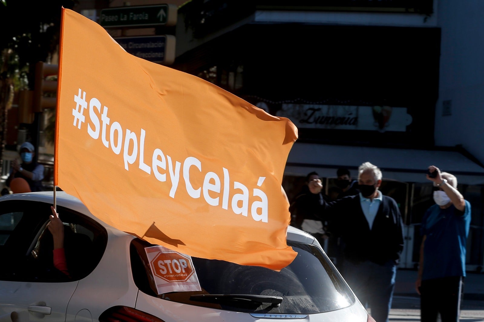 Convocada por la plataforma Más libres, Más plurales, Más iguales -reúne a centros privados y privados concertados- profesores, padres y ciudadanos se han montado en sus vehículos para denunciar esta nueva ley educativa.