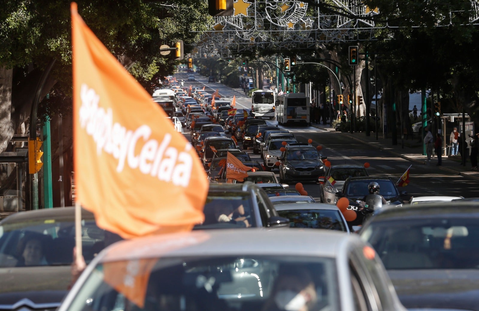 Convocada por la plataforma Más libres, Más plurales, Más iguales -reúne a centros privados y privados concertados- profesores, padres y ciudadanos se han montado en sus vehículos para denunciar esta nueva ley educativa.