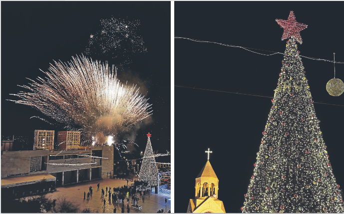 Ceremonia oficial de alumbrado e inicio de la Navidad celebrada el pasado día 5 en la ciudad de Belén, en la que había muy pocos visitantes. 