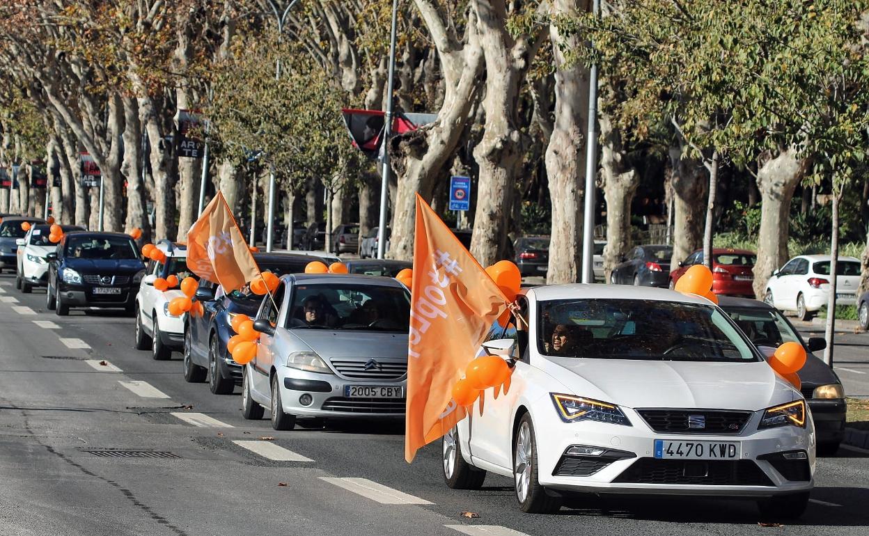 La carava de cehículos de la manifestación de Málaga. 
