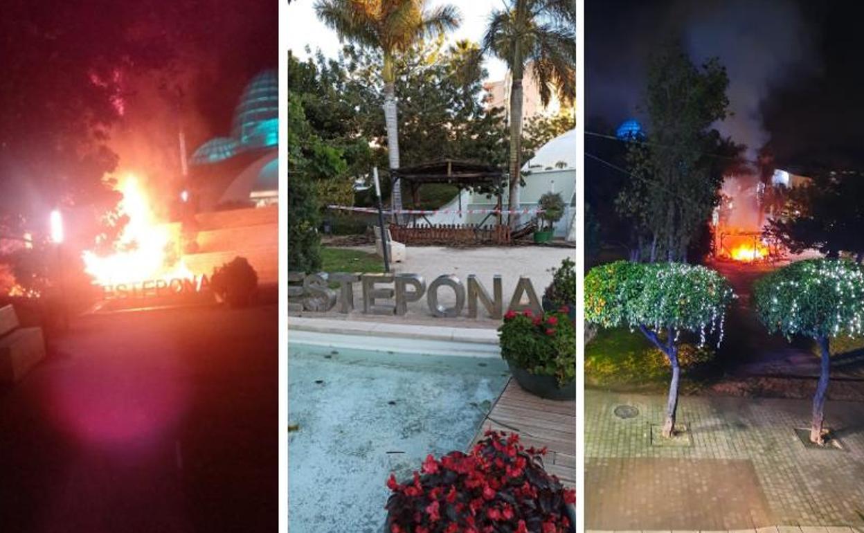 Arde el belén del jardín botánico de Estepona en Nochevieja